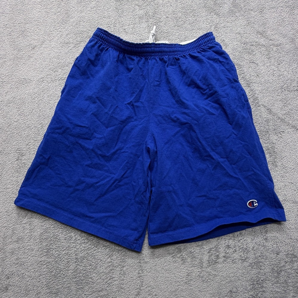 Champion Shorts Mens Small Blue Jersey Cotton Athletic Lounge Drawstring Logo